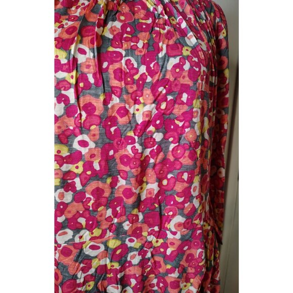 Boden 14 Large Pink Orange Gray Flower Dress Long Sleeve Rouched Neckline Modest - Picture 3 of 5